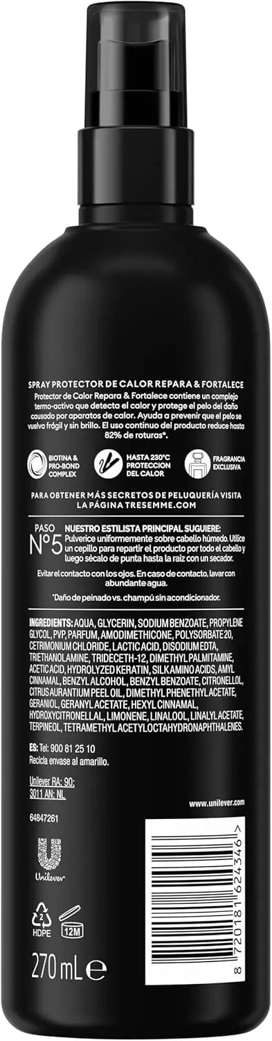 Tresemmé Heat Protectant Spray 270ml – Strengthens Repairs, Heat Shield Up to 230°C