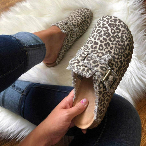 Damen Canvas Loafer mit flachem Absatz und runder Spitze im Vintage-Look (Clogs)