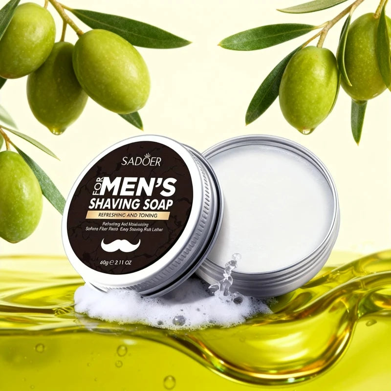 Men's Shaving Soap, Containing Mint Extract and Olive Fruit Oil. The Foam Is Thick and Fine, Making It Easy to Soften the Base of the Beard, Reducing Resistance during Shaving, and Making the Shave Smoother and Sharper.