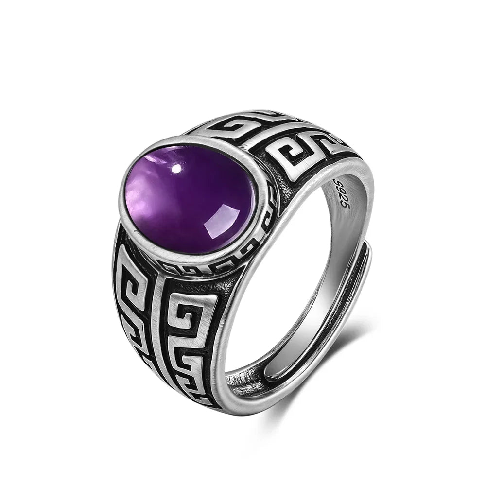 Vintage natürlicher schwarzer Onyx 925er Sterlingsilberring, Retro silberner ovaler schwarzer Ring, Tigerauge Feinschmuck, Tail-Ring für Herren