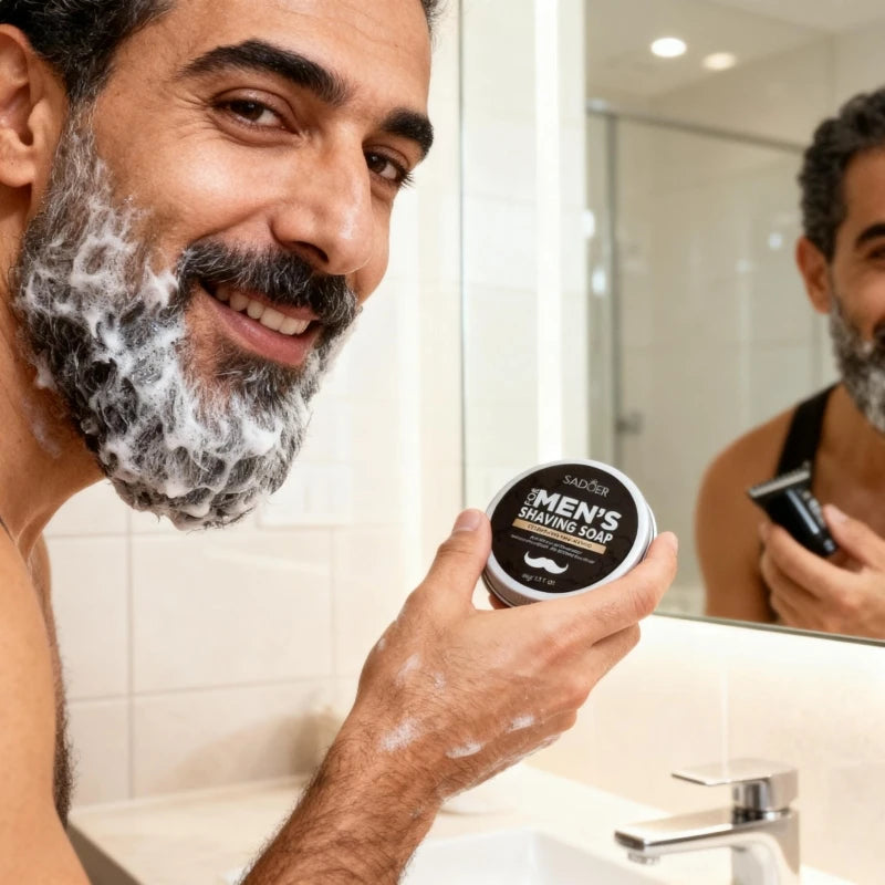 Men's Shaving Soap, Containing Mint Extract and Olive Fruit Oil. The Foam Is Thick and Fine, Making It Easy to Soften the Base of the Beard, Reducing Resistance during Shaving, and Making the Shave Smoother and Sharper.