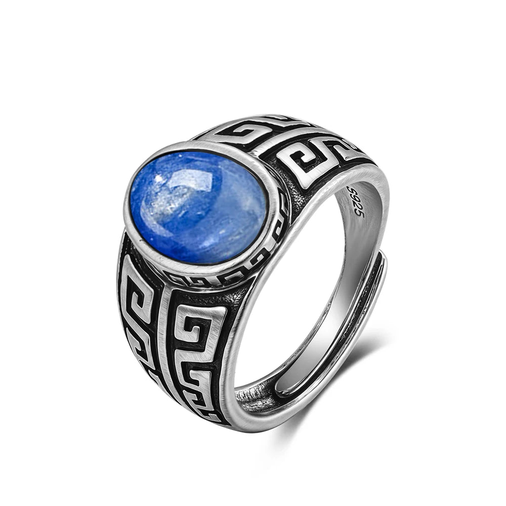 Vintage natürlicher schwarzer Onyx 925er Sterlingsilberring, Retro silberner ovaler schwarzer Ring, Tigerauge Feinschmuck, Tail-Ring für Herren