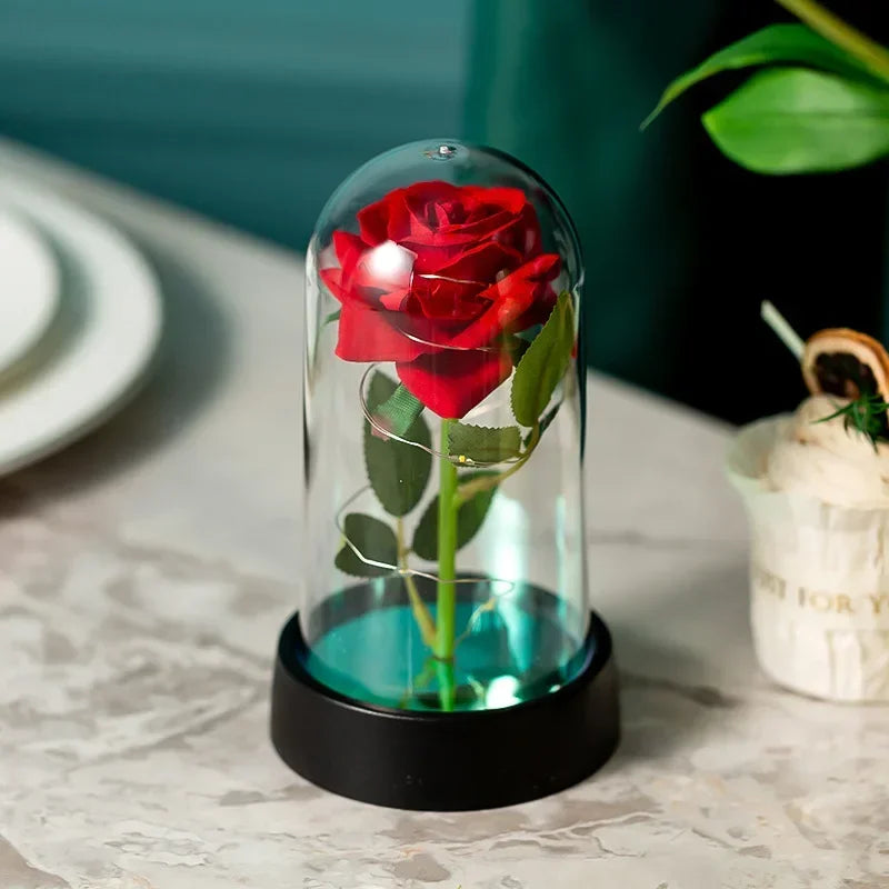 Goldfolien-Rose in einer Glaskuppel, leuchtende ewige Blume, Geschenke für Freundin oder Ehefrau zum Qixi-Fest, Valentinstag und Weihnachtsgeschenke