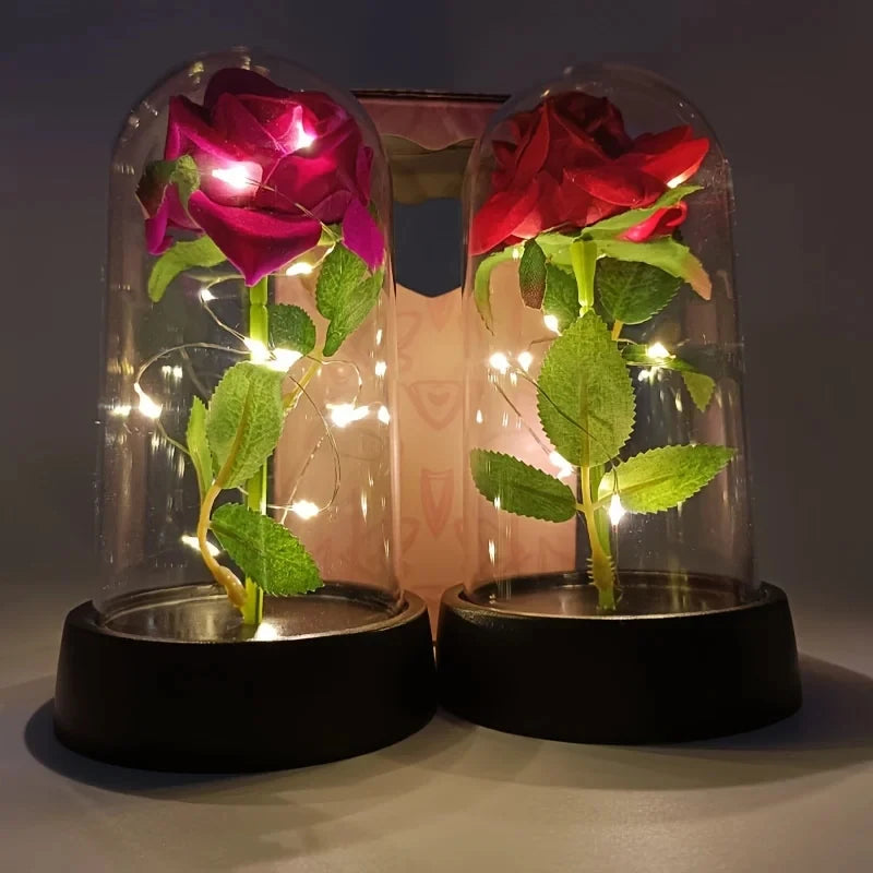 Goldfolien-Rose in einer Glaskuppel, leuchtende ewige Blume, Geschenke für Freundin oder Ehefrau zum Qixi-Fest, Valentinstag und Weihnachtsgeschenke