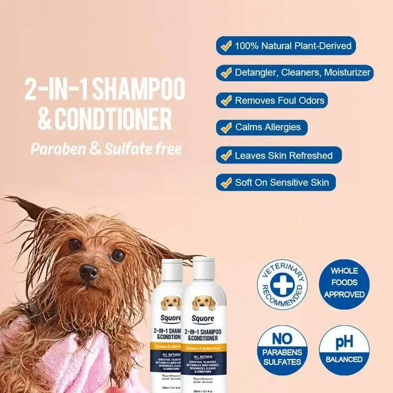 300ml Deodorizing Pet Shampoo Conditioner Natural Moisturizing Formula with PH Balance Dogs Cats Gentle Hypoallergenic Bath Foam