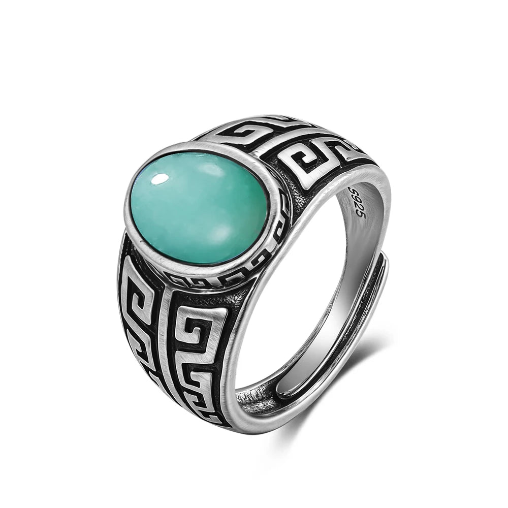 Vintage natürlicher schwarzer Onyx 925er Sterlingsilberring, Retro silberner ovaler schwarzer Ring, Tigerauge Feinschmuck, Tail-Ring für Herren