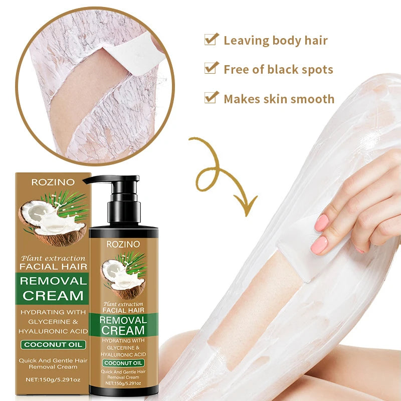 150g Large Capacity Coconut-Scented Hair Removal Cream, Single-Use, Effective for 3 Months, Instant Hair Removal, Non-Irritating, Light Beige, Smooth and Residue-Free, Semi-Permanent, Suitable for Hair Removal on the Face, Li