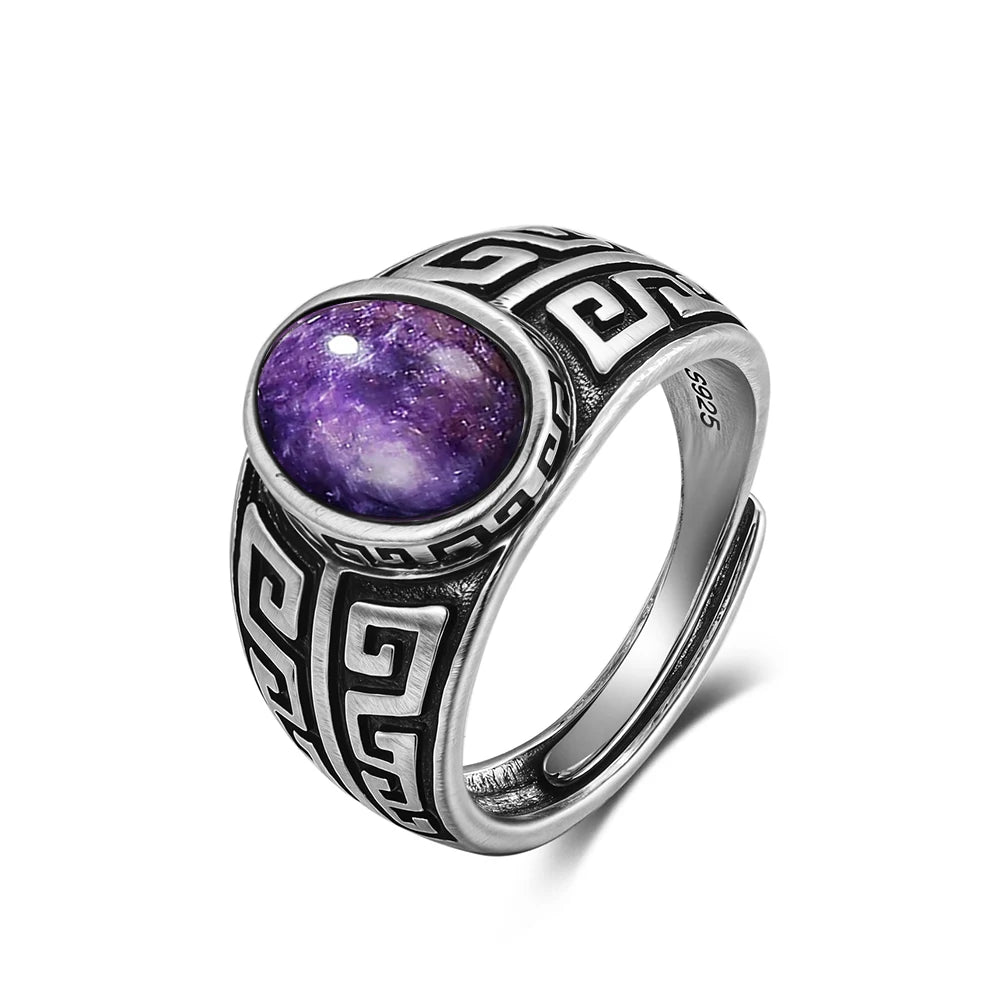 Vintage natürlicher schwarzer Onyx 925er Sterlingsilberring, Retro silberner ovaler schwarzer Ring, Tigerauge Feinschmuck, Tail-Ring für Herren