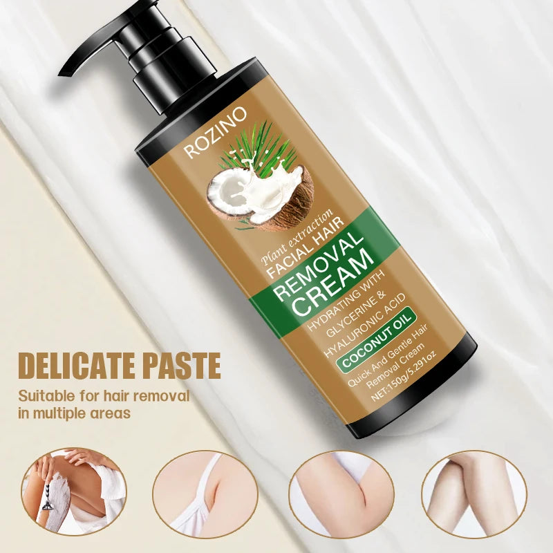 150g Large Capacity Coconut-Scented Hair Removal Cream, Single-Use, Effective for 3 Months, Instant Hair Removal, Non-Irritating, Light Beige, Smooth and Residue-Free, Semi-Permanent, Suitable for Hair Removal on the Face, Li