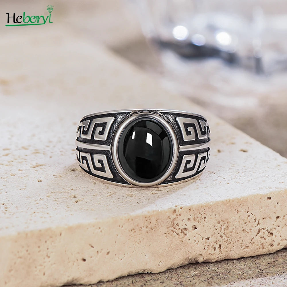 Vintage natürlicher schwarzer Onyx 925er Sterlingsilberring, Retro silberner ovaler schwarzer Ring, Tigerauge Feinschmuck, Tail-Ring für Herren