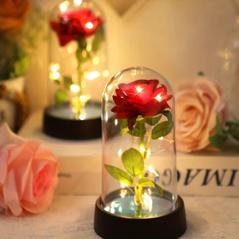 Gold Foil Rose in a Glass Dome, Luminous Eternal Flower, Gifts for Girlfriend or Wife for Qixi Festival, Valentine's Day, and Ch
