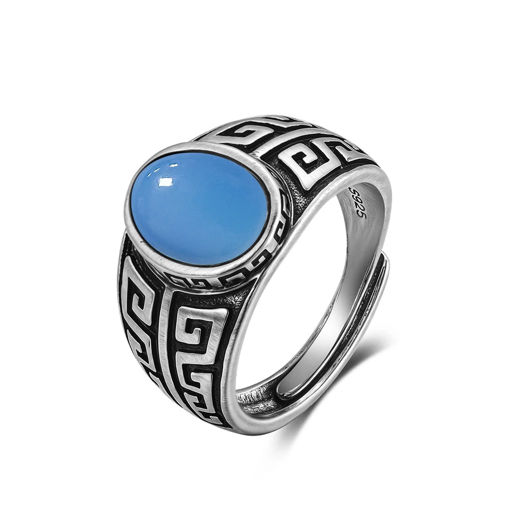 Vintage natürlicher schwarzer Onyx 925er Sterlingsilberring, Retro silberner ovaler schwarzer Ring, Tigerauge Feinschmuck, Tail-Ring für Herren
