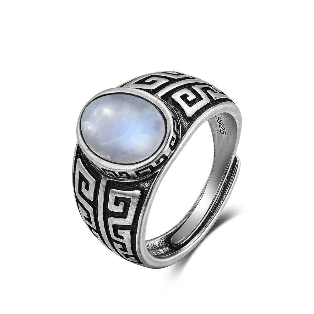 Vintage natürlicher schwarzer Onyx 925er Sterlingsilberring, Retro silberner ovaler schwarzer Ring, Tigerauge Feinschmuck, Tail-Ring für Herren
