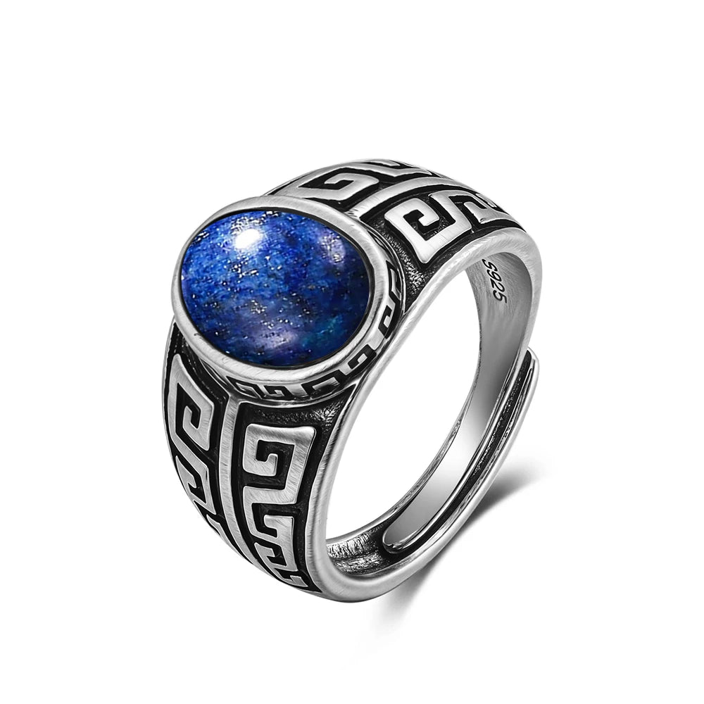 Vintage natürlicher schwarzer Onyx 925er Sterlingsilberring, Retro silberner ovaler schwarzer Ring, Tigerauge Feinschmuck, Tail-Ring für Herren