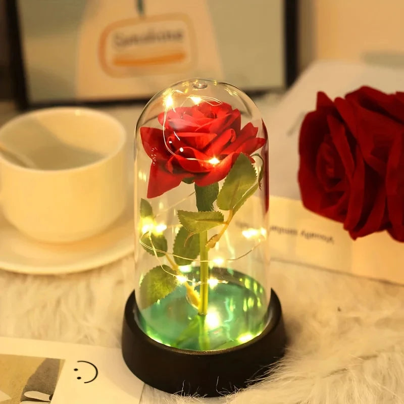 Gold Foil Rose in a Glass Dome, Luminous Eternal Flower, Gifts for Girlfriend or Wife for Qixi Festival, Valentine's Day, and Ch