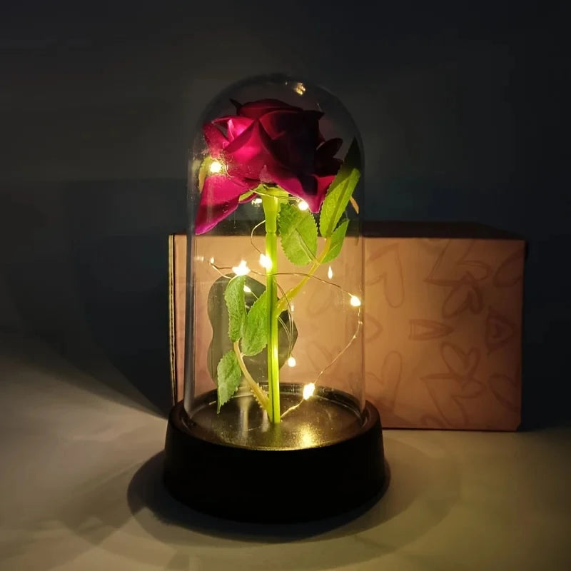 Gold Foil Rose in a Glass Dome, Luminous Eternal Flower, Gifts for Girlfriend or Wife for Qixi Festival, Valentine's Day, and Ch
